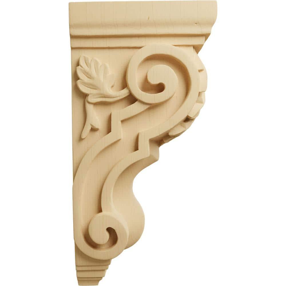 Ekena Millwork 4 1/2"W x 5"D x 10"H Medium Traditional Acanthus Corbel, Alder