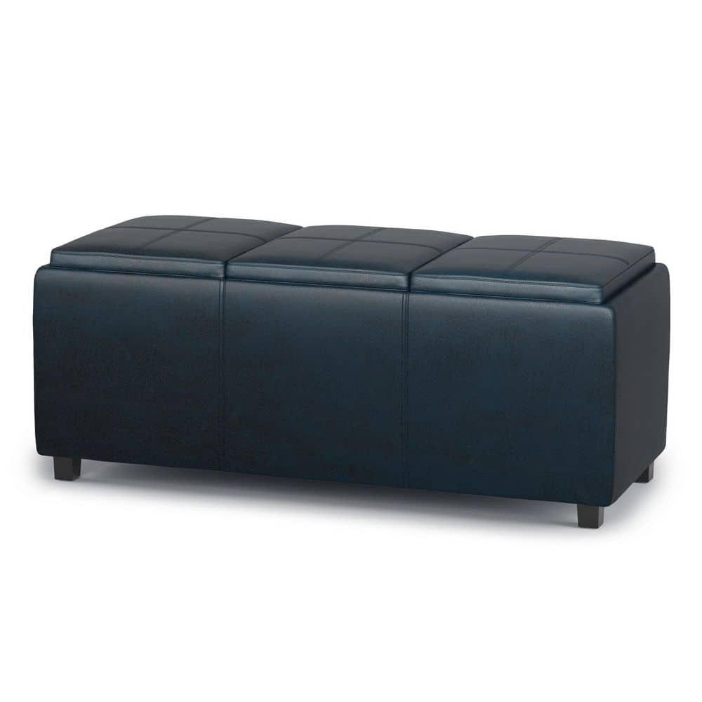 Simpli Home Avalon 42"W Upholstered Storage Ottoman with 3 Flip-Over Serving Trays