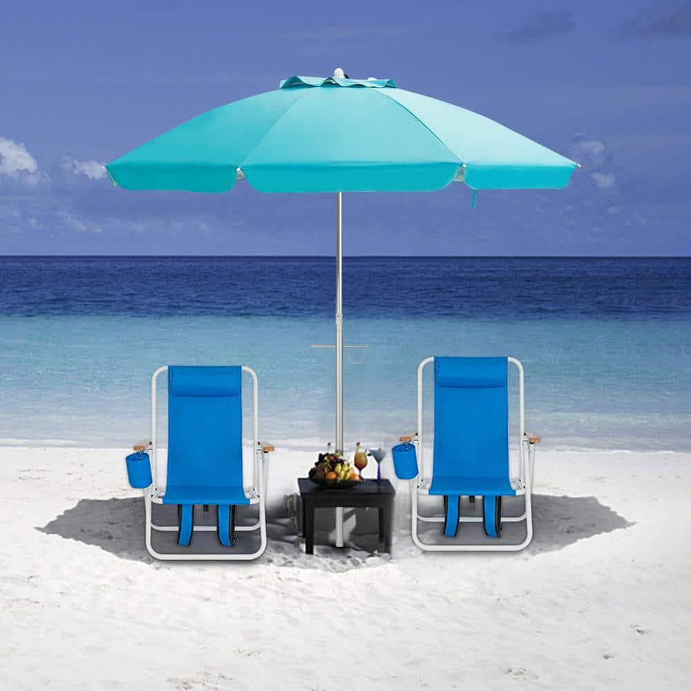 Yardi Yard 6.5 Feet Beach Umbrella with Sun Shade and Carry Bag without Weight Base-Blue, Travel Beach Umbrella, Beach Umbrellas for Sand Heavy Duty Wind Portable Beach Umbrella