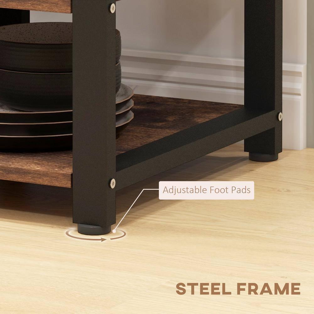 HOMCOM Industrial Kitchen Bakers Rack with Charging Station, RGB Lights, Glass Holders and Open Shelves, Rustic Brown