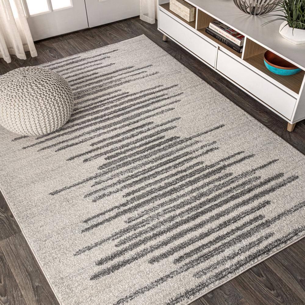 4'x6' Aya Berber Stripe Geometric Area Rug, Cream/Gray - JONATHAN Y
