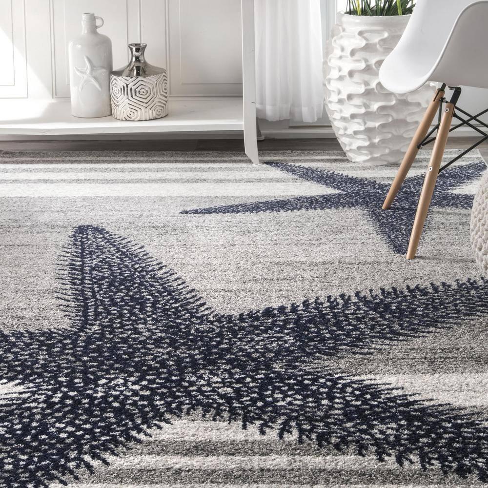 Nuloom Starfish Animal Print 4x6 Indoor Area Rug for Living Room Bedroom Dining Room Kitchen, Grey/Blue