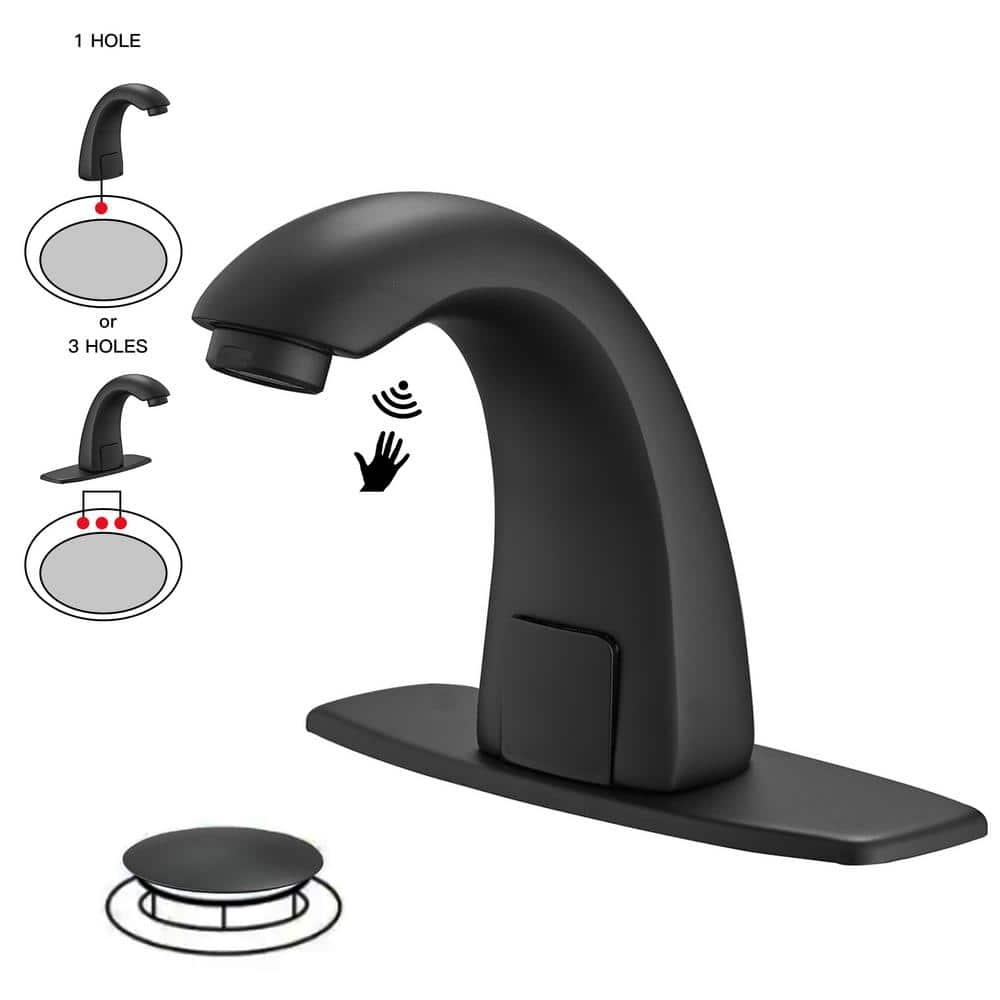 BWE DC Powered Commercial Touchless Single Hole Bathroom Faucet With Deck Plate & Pop Up Drain