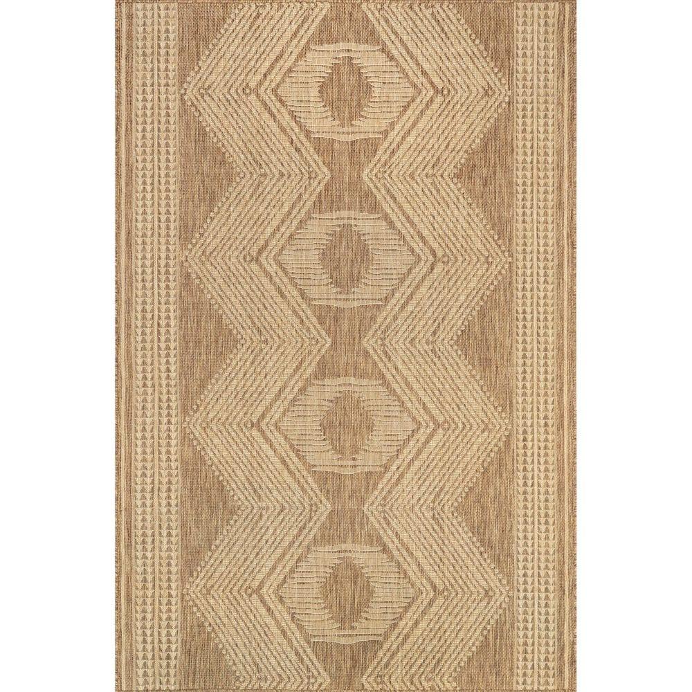 nuLOOM 4' x 6' Outdoor Geometric Area Rug, Stain Resistant, Weather Resistant, High Traffic, Patio, Balcony, Outside, Ranya Light Brown