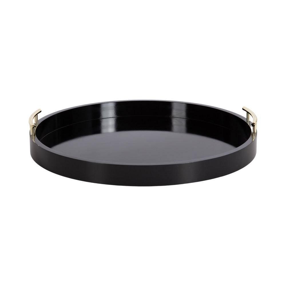Kate and Laurel Lipton Round Decorative Tray with Metal Handles, 22" Diameter, Black