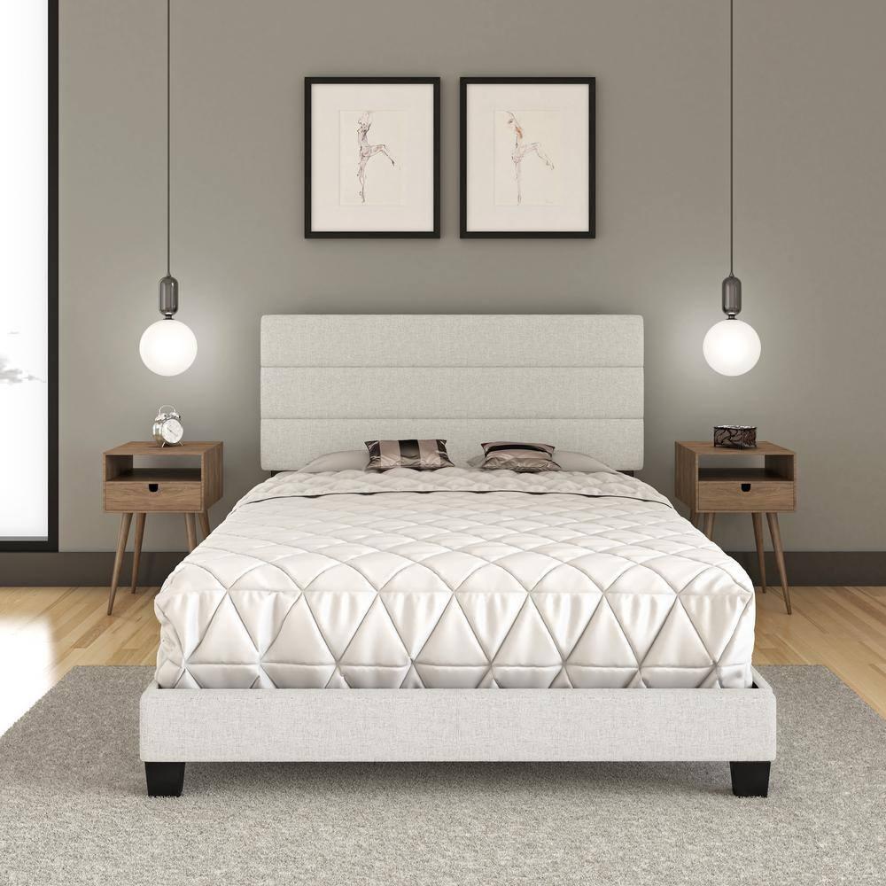 Boyd Sleep Ravenna Upholstered Linen Tri-Panel Channel Adjustable Height Headboard Platform Bed Frame