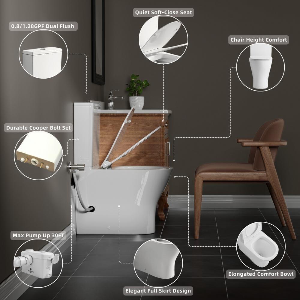 MaceratingFlo ARES 750W Upflush Toilet System, Elongated Bowl & 18" Comfort Height, 4-Inlet Ideal for Basements, Quiet & Efficient Macerator Pump Up to 36 Feet, Easy Installation