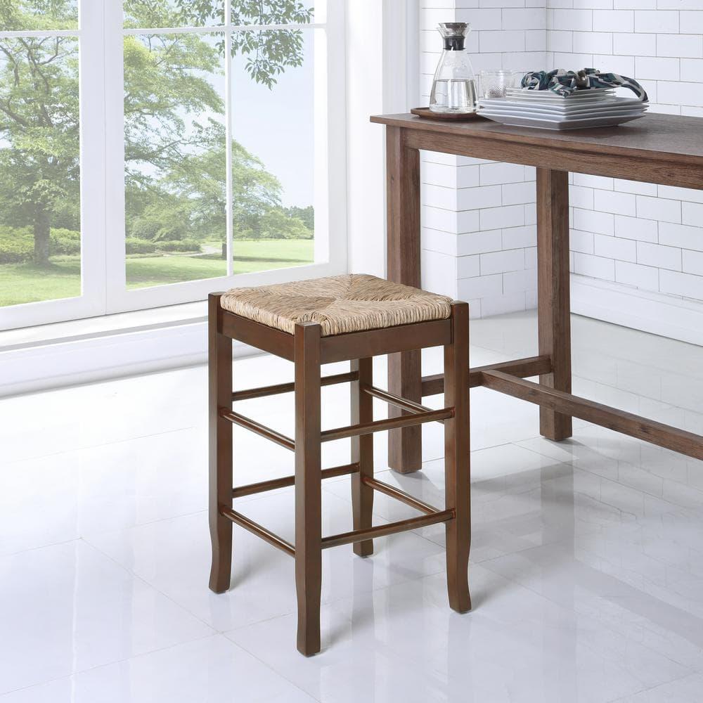 Boraam 24" Rush Seat Hardwood Counter Height Barstool Cappuccino: Solid Wood, Fixed Height, 300lb Capacity