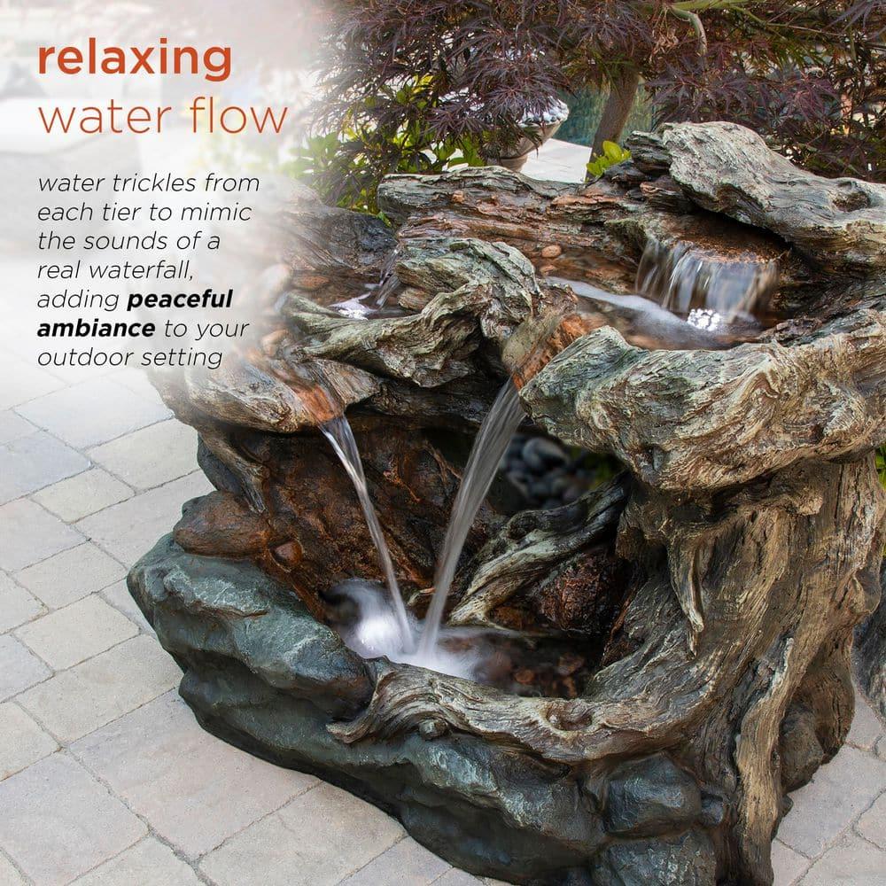 Alpine Corporation 40" x 23" x 30" Outdoor Polystone Light-Up Rainforest Plug-In Fountain, Brown