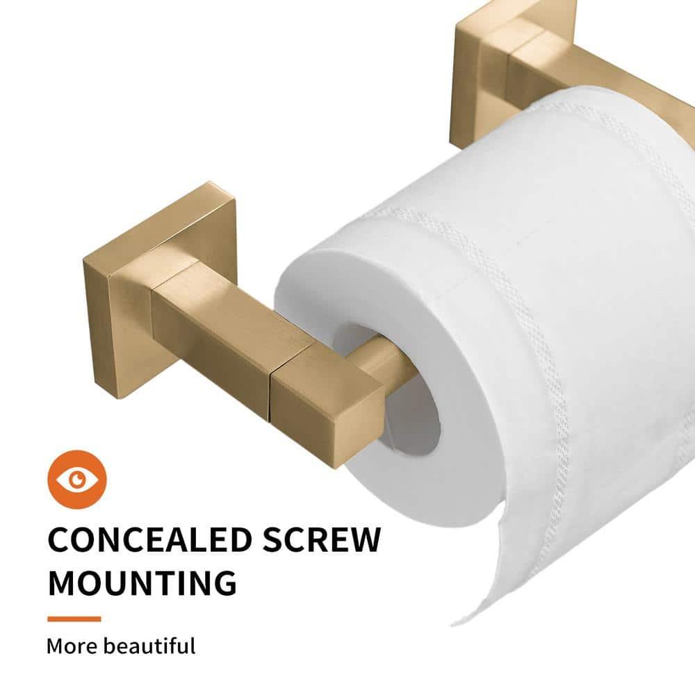 BWE Wall Mounted Toilet Paper Holder Double Post Pivoting Square Tissue Holders Roll Hangers Stand