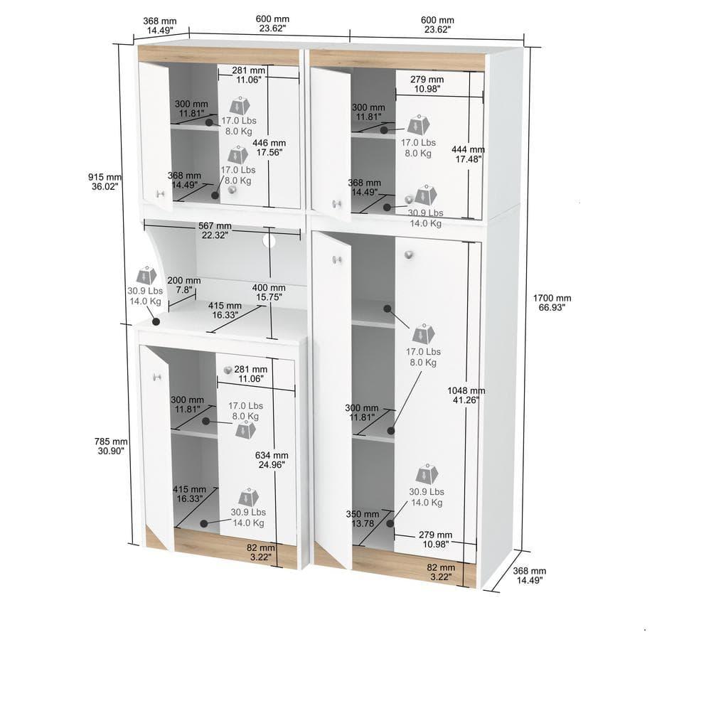 Inval Galley 2-Piece Microwave Kitchen Storage Cabinet 47"W, White and Oak