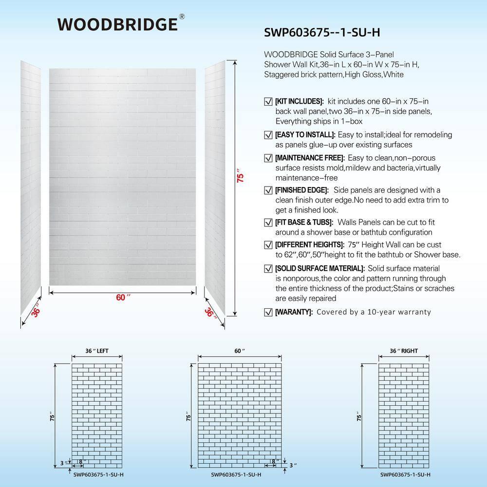 WoodBridge 60'' W 75'' H Framed Rectangle Shower Stall SWP603675-1-SU-H+SBR6036-1000L-MB