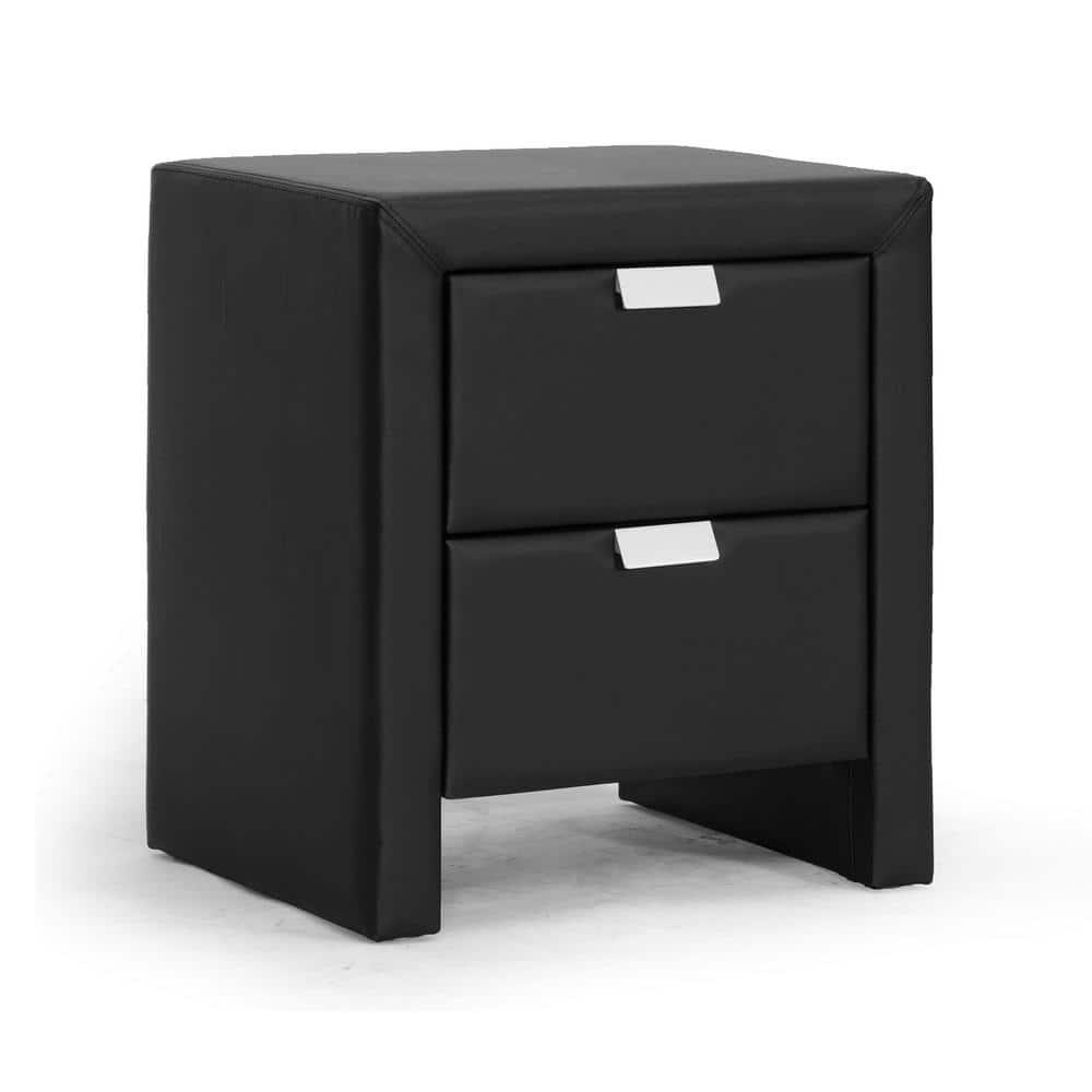 Baxton Studio Frey Upholstered Modern Nightstand Black: Faux Leather, Wood Frame, Bedside Table with Anti-Tip Hardware