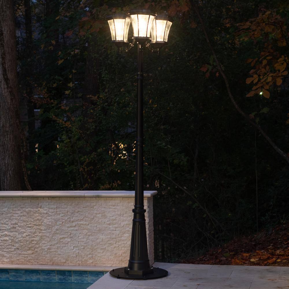 Victorian Bulb Series 3-Head Black Integrated LED Solar Outdoor Post Light