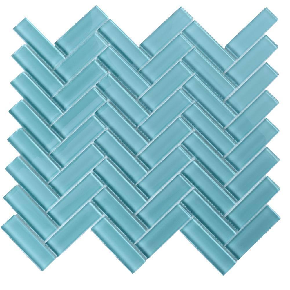 11"X 12.6" Herringbone Polished Glass Mosaic Tile