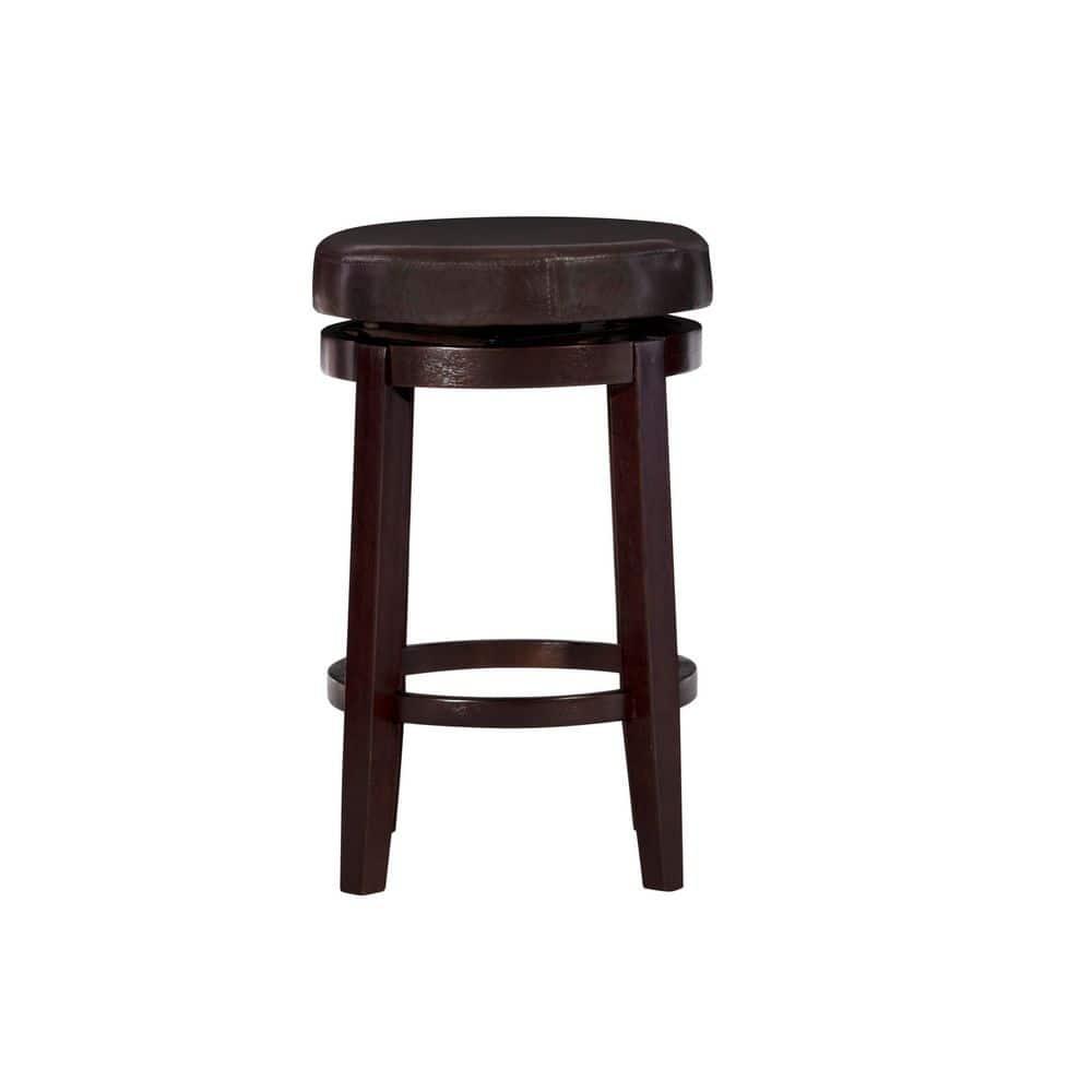 Linon Maya Faux Leather Swivel Backless Counter Height Barstool Brown: Upholstered, Wood Legs, 225 lbs Capacity