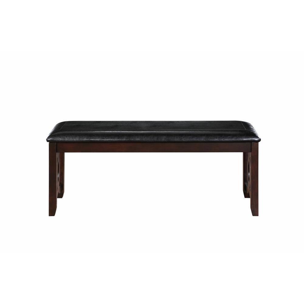 Furniture Gia 46" Solid Wood and Faux Leather Bench in Ebony Black