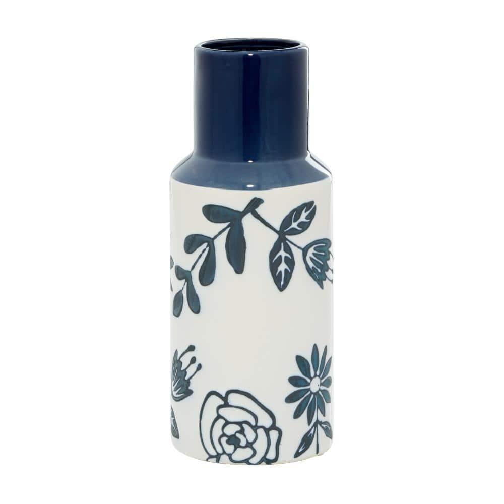 The Novogratz 12" Floral Handmade Blue Ceramic Vase