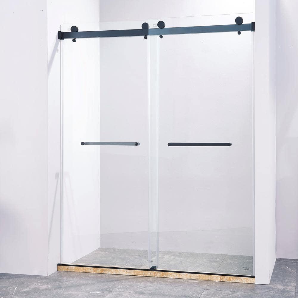LAWRENCE 56-60"W X 75"H Frameless Double Sliding Shower Door, 304 Stainless Steel In Matte Black, 5/16" (8Mm) Thick SGCC Tempered Clear Glass. | Wayfair
