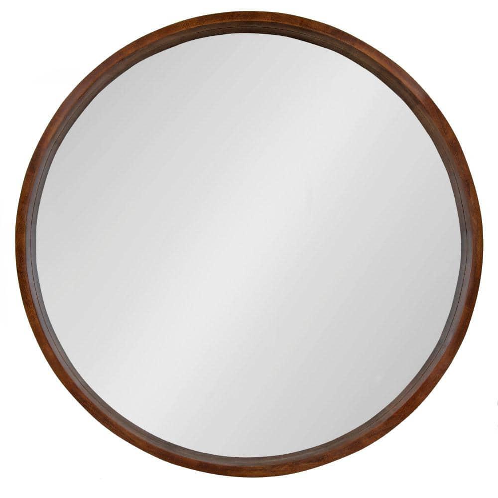 36" Hutton Round Wall Mirror Walnut Brown - Kate & Laurel All Things Decor: Modern Wood Frame, Wall Mount