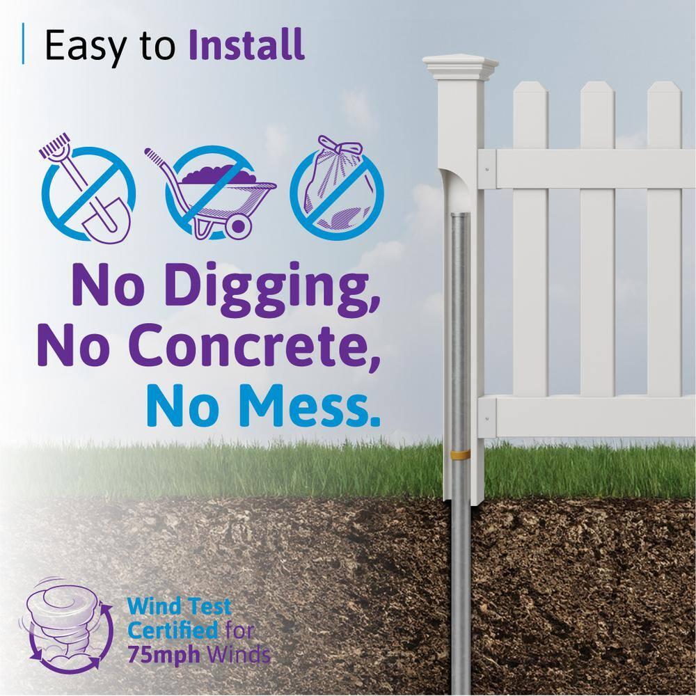 WamBam No-Dig Fence 3ft H x 6ft W (1 Panel + 1 Post) No Dig WamBam Newport Fence Kit, White Vinyl Picket Fence, Easy Install Outdoor Fence for Backyard or Patio, DIY Decorative Fencing, ZP19002