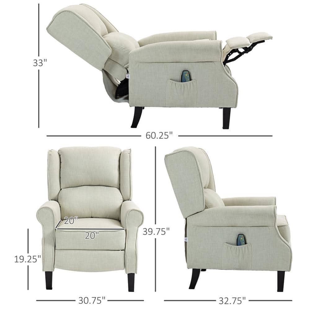 HOMCOM Wingback Heated Vibrating Massage Chair, Accent Sofa Vintage Upholstered Massage Recliner Chair, Beige
