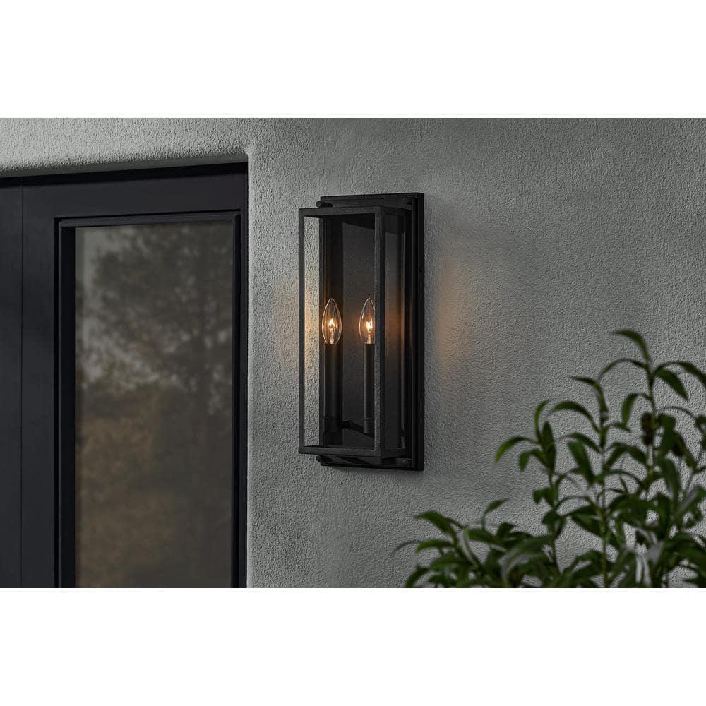 Bradford 18 in. 2-Light Black Outdoor Wall Light Fixture with Clear Glass