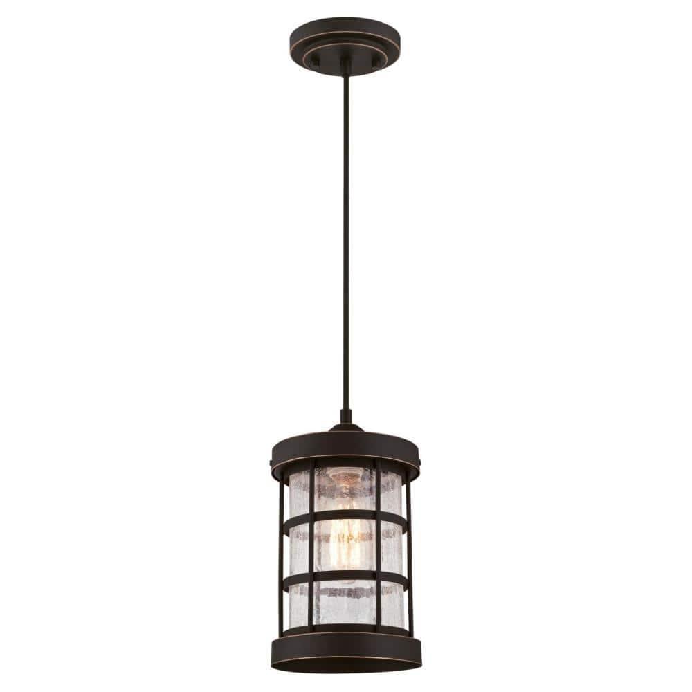 Westinghouse 6361500 Barkley One-Light Mini, Oil Rubbed Bronze Finish with Highlights and Clear Crackle Glass Indoor Pendant