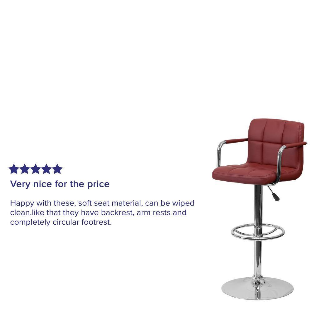Flash Furniture Contemporary Quilted Vinyl Adjustable Height Barstool with Arms and Chrome Base