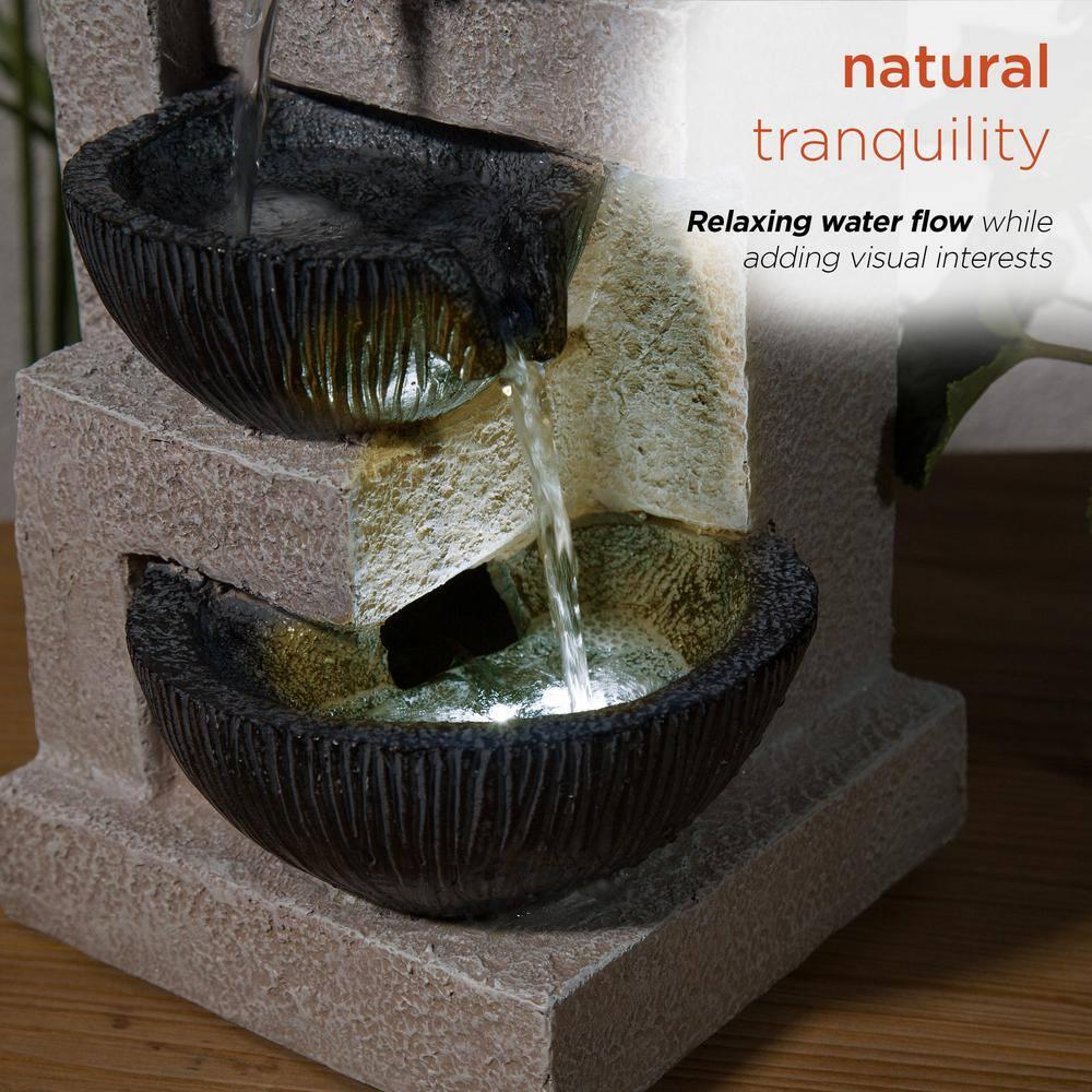 14" Resin Cascading Bowl Tabletop Fountain with LED Lights Gray - Alpine Corporation: Indoor/Outdoor Water Feature, Electric Powered