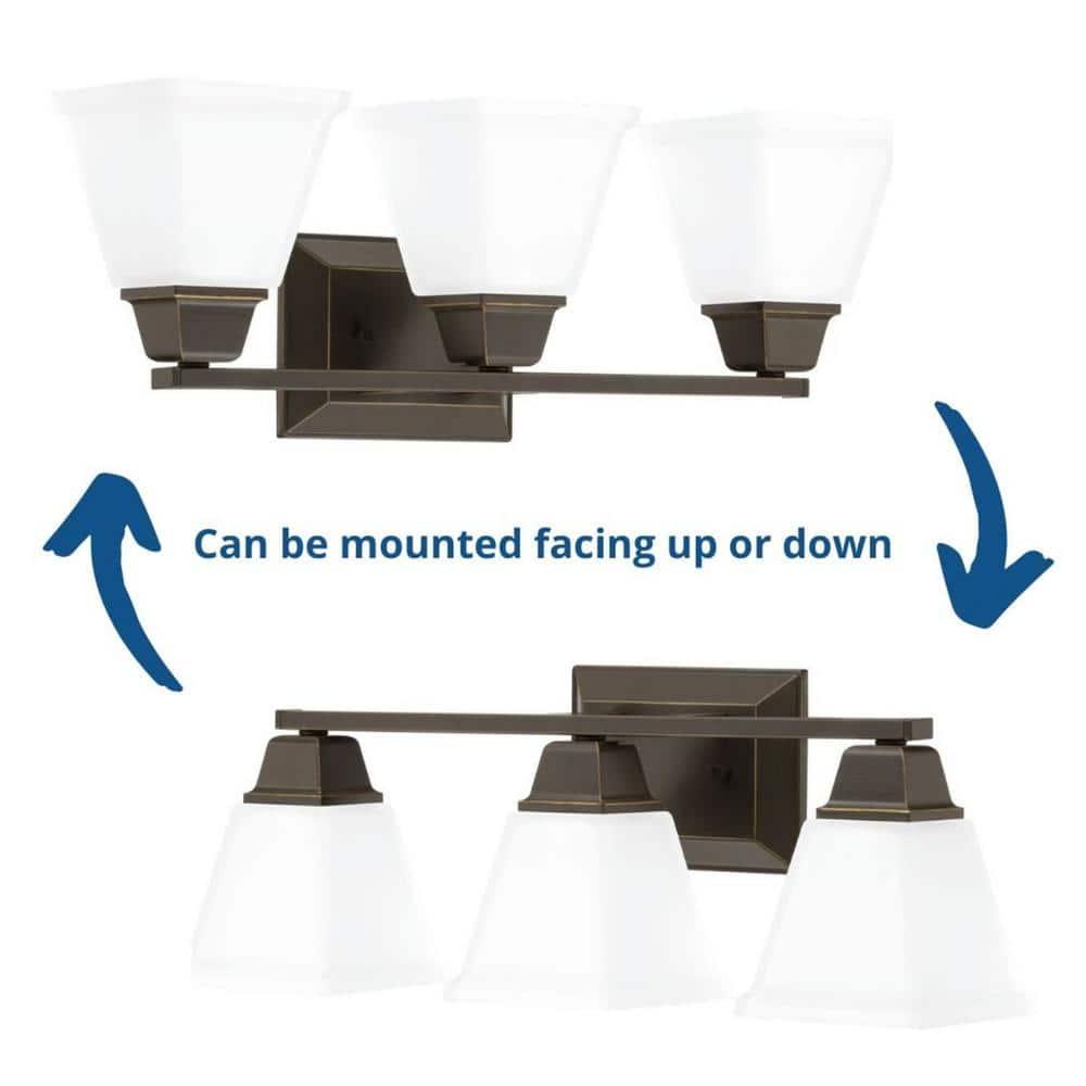 Progress Lighting Clifton Heights 3-Light Bath Vanity Fixture, Antique Bronze, Etched Square Glass Shade