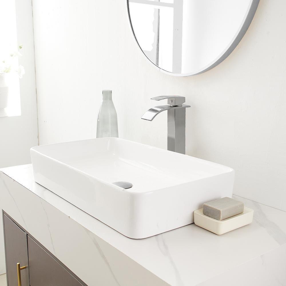 VOTON Vessel Sink Faucet Brushed Nickel Modern Tall Waterfall Bathroom Sink Faucet Single Handle Bathroom Faucet 1 Hole Bowl Lavatory Vanity Faucet, Rv Sink Camper Farmhouse Bathroom Faucet