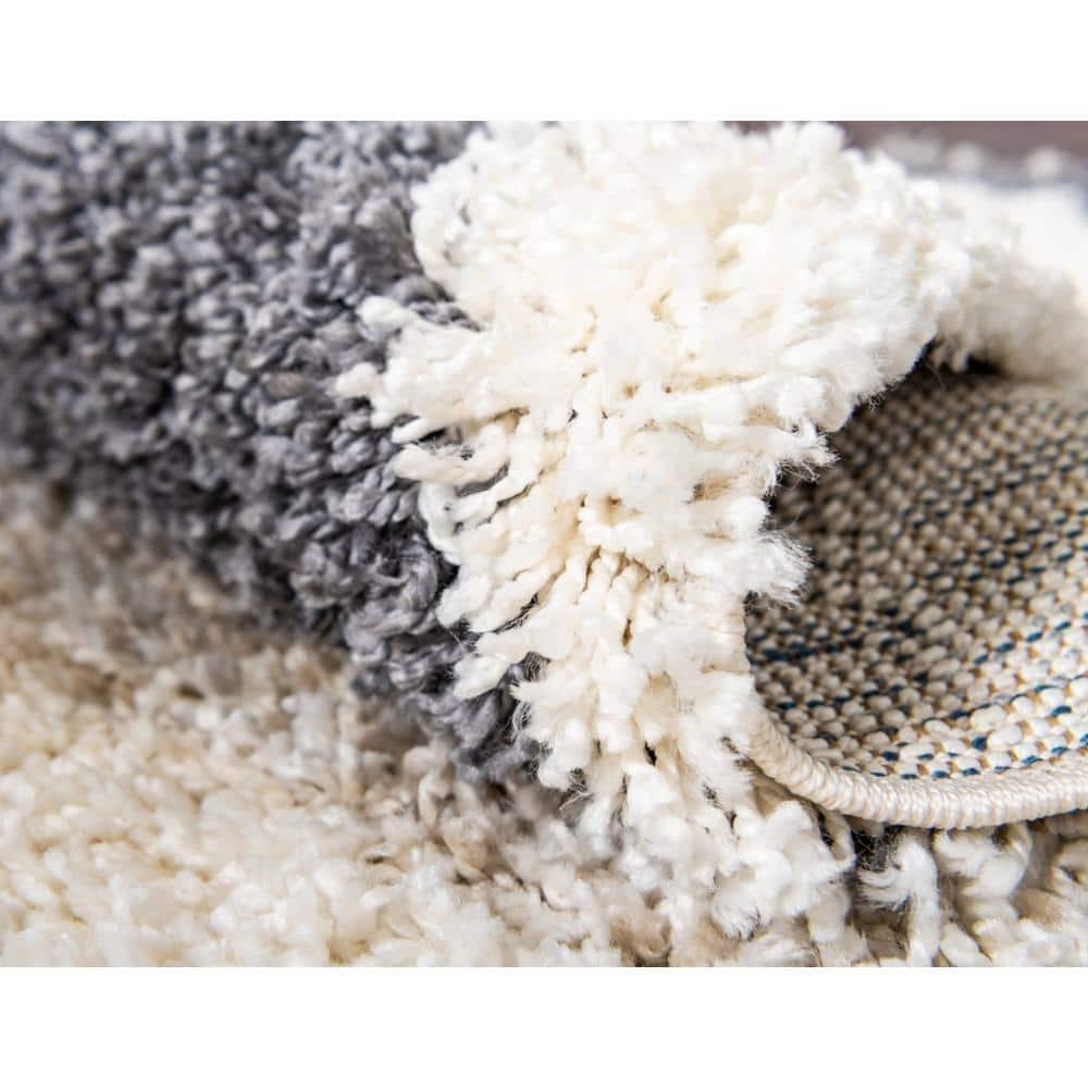 Unique Loom Hygge Shag Collection Area Rug - Balanced (5' 1" x 8' Rectangle Gray/Ivory)