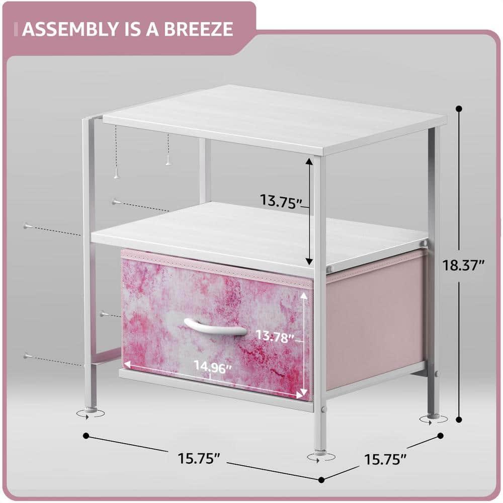Sorbus Sorbus 1 Drawer and Shelves Nightstand with Steel Frame, Wood Top & Fabric Bins in Tie Dye