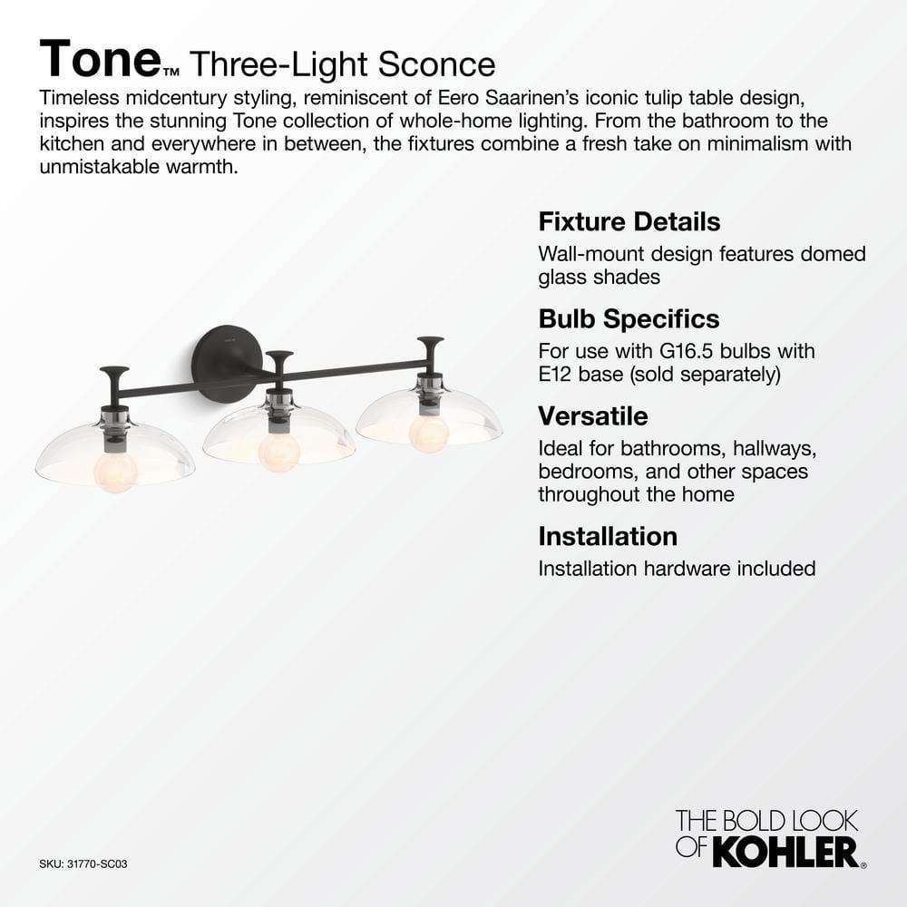 Tone 3 Light Indoor Bathroom Vanity Light Fixture, UL Listed