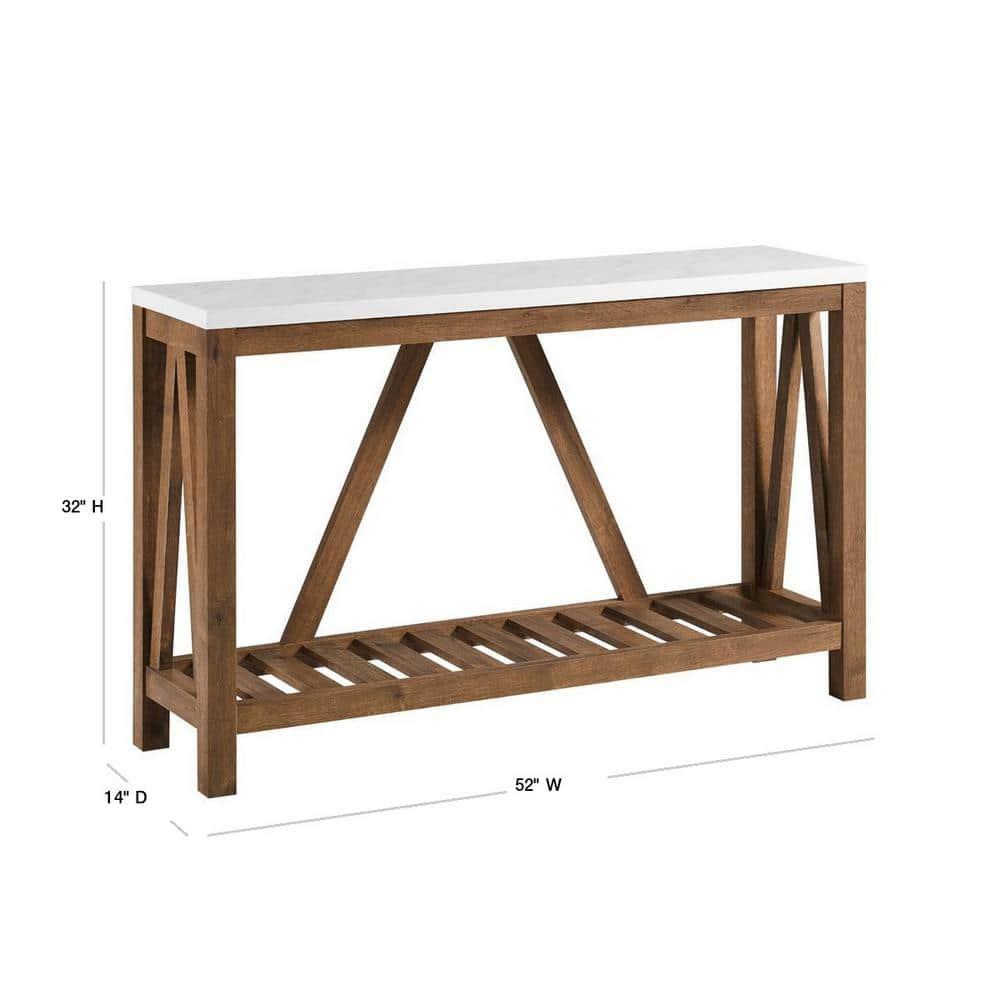 Walker Edison Modern Farmhouse Faux Marble and Walnut Entryway Table, Faux White Marble/Walnut