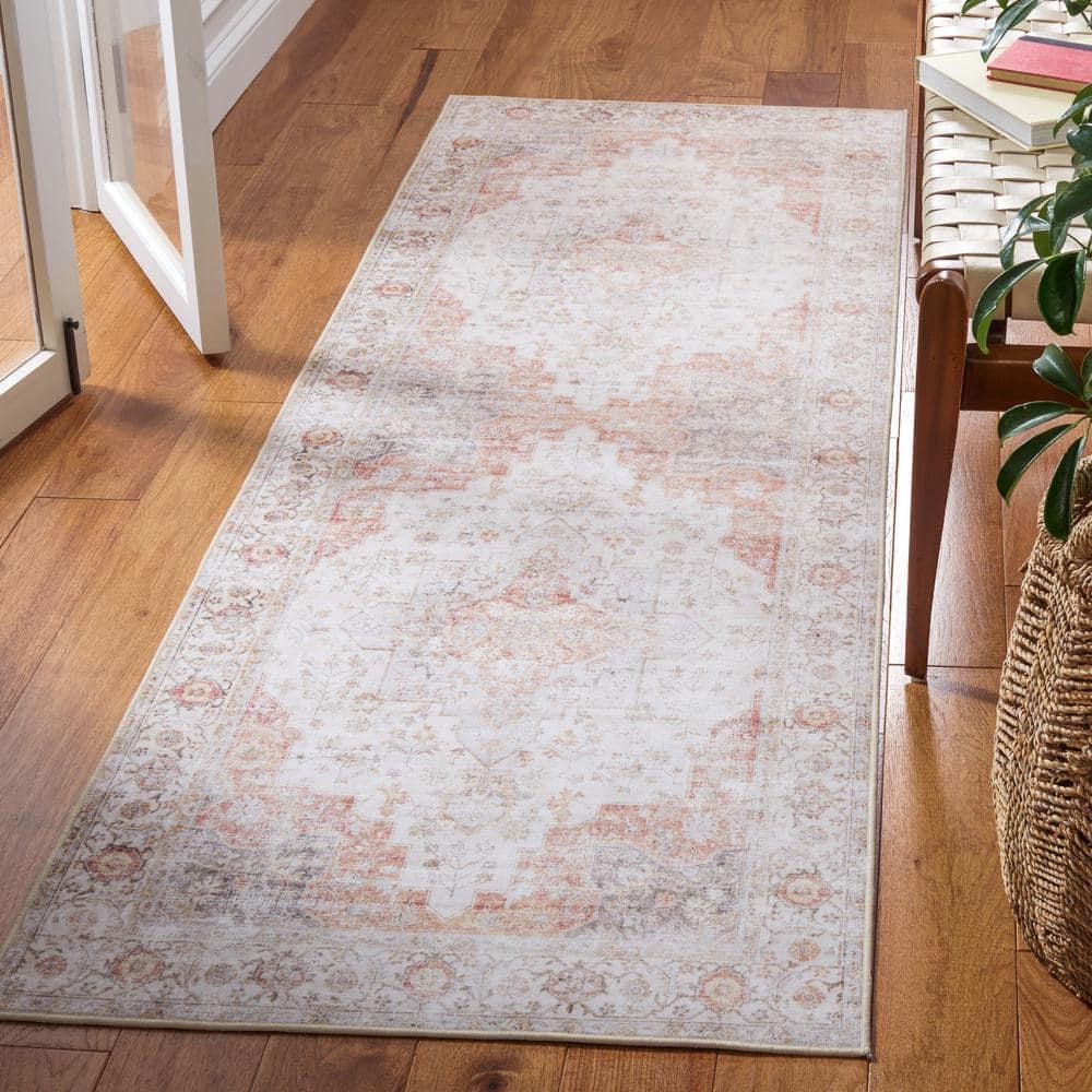Tucson Vintage Persian TSN105 Power Loomed Machine Washable Skid-Resistant Indoor Runner Rug - Light Grey/Rust - 2'6"x6' - Safavieh