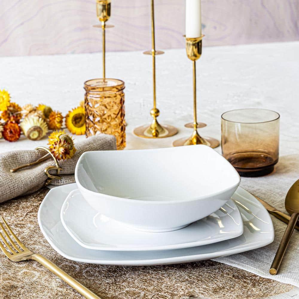 12 pc soft square white dinnerware set (service for 4)