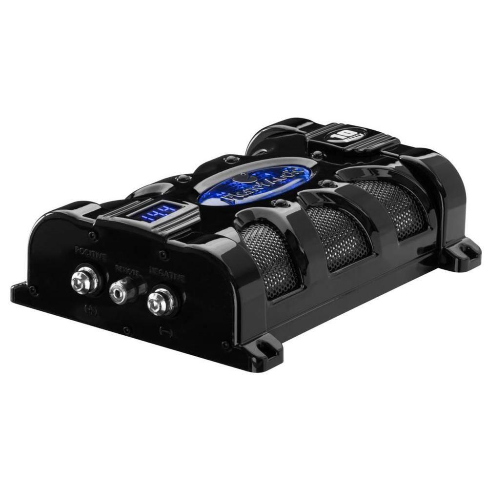 Planet Audio PC10F 10 Farad 24-Volt DC Surge 3-Digit Digital Blue LED Voltage Display Car Audio Power Capacitor Cap, Black