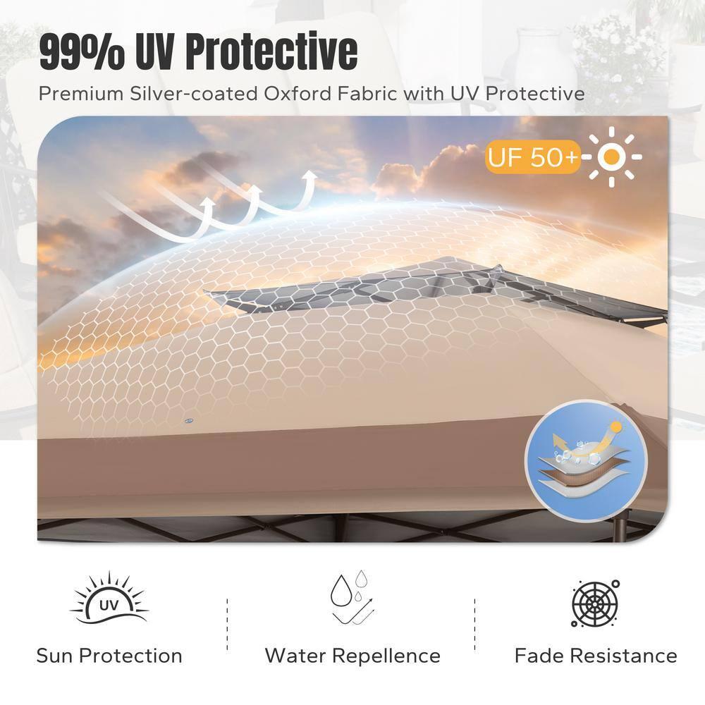 Summit Living 13 x 13 Ft Pop up Canopy Tents for Outside Easy Setup Canopy Shelter w/ 1-Button Setup Brown