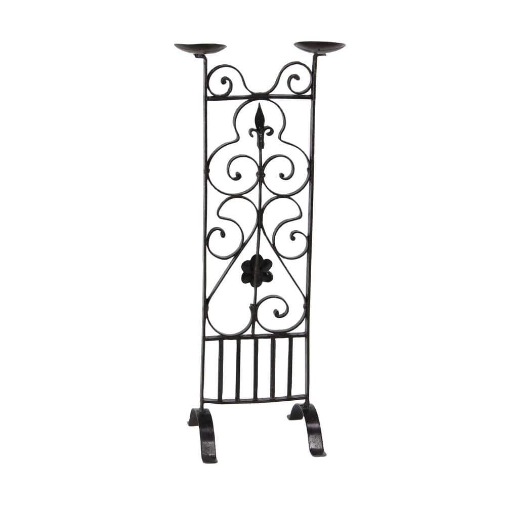 Decmode Traditional 32 X 13 Inch Black Iron Two-Light Candle Stand