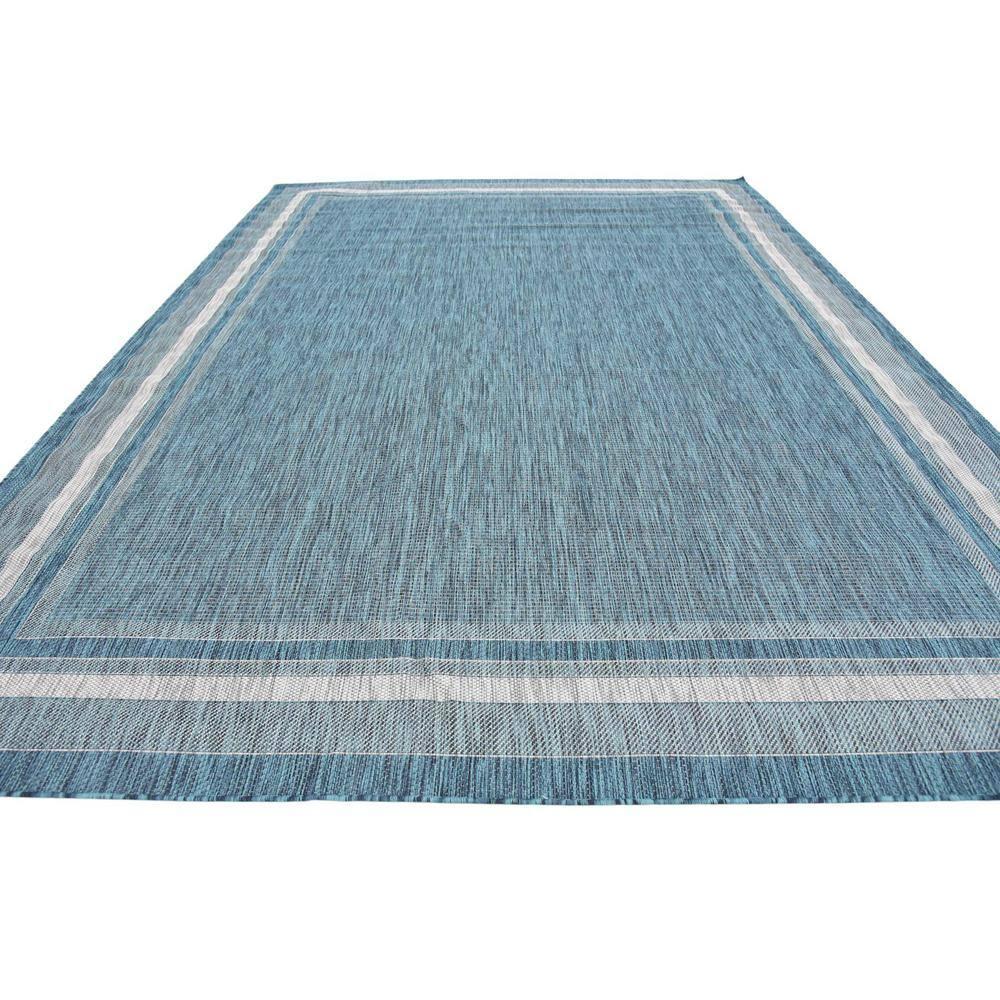 Unique Loom 9' 0 x 12' 2 Rectangle Indoor/Outdoor Border Teal Area Rug