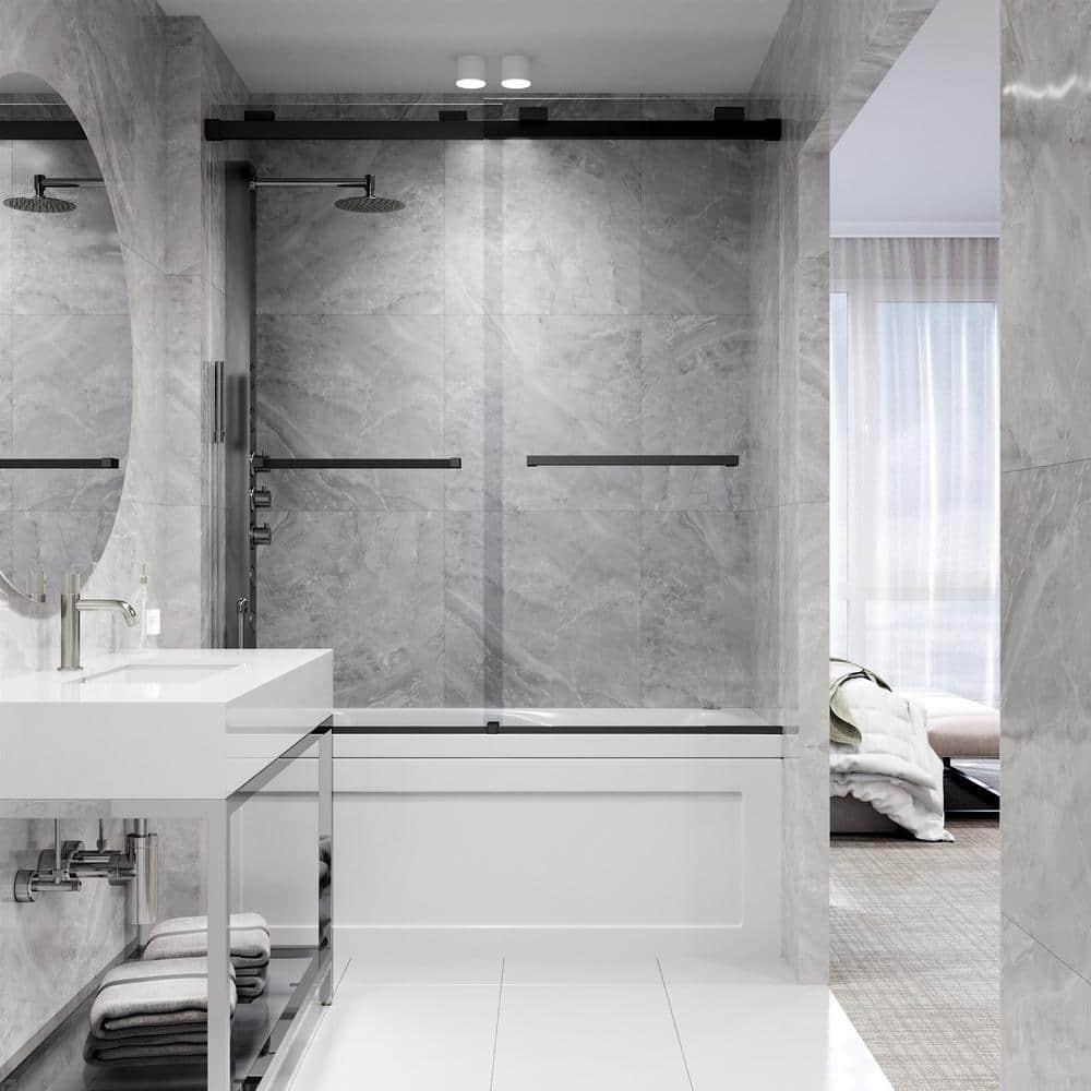 Houston 56-60" W x 66" H Double Sliding Frameless Tub Door with 3/8" Clear Glass