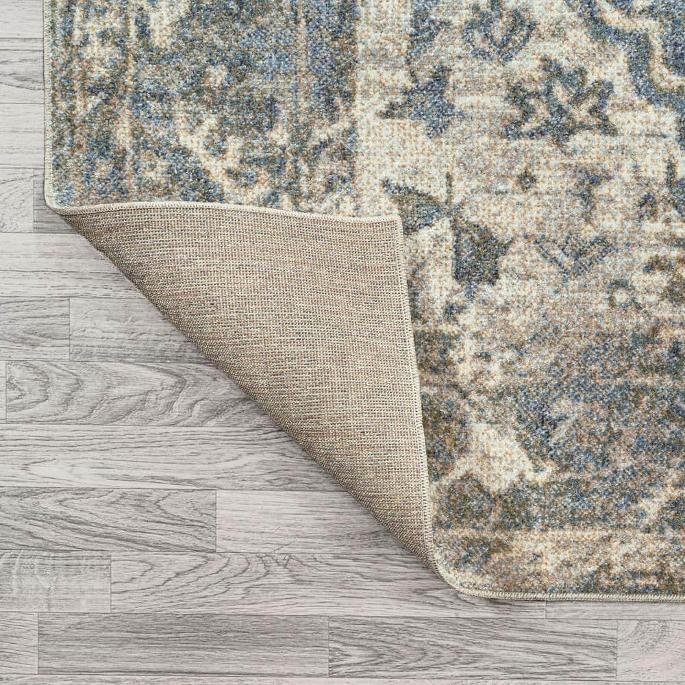 JONATHAN Y Pavel Distressed Medallion Low-Pile Machine-Washable Blue/Cream 5 ft. x 8 ft. Area Rug
