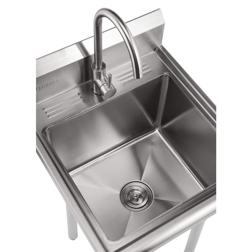 TRINITY EcoStorage 21.5 in. W x 49.3 in. H x 24 in. D NSF Stainless Steel Utility Sink w/ Faucet