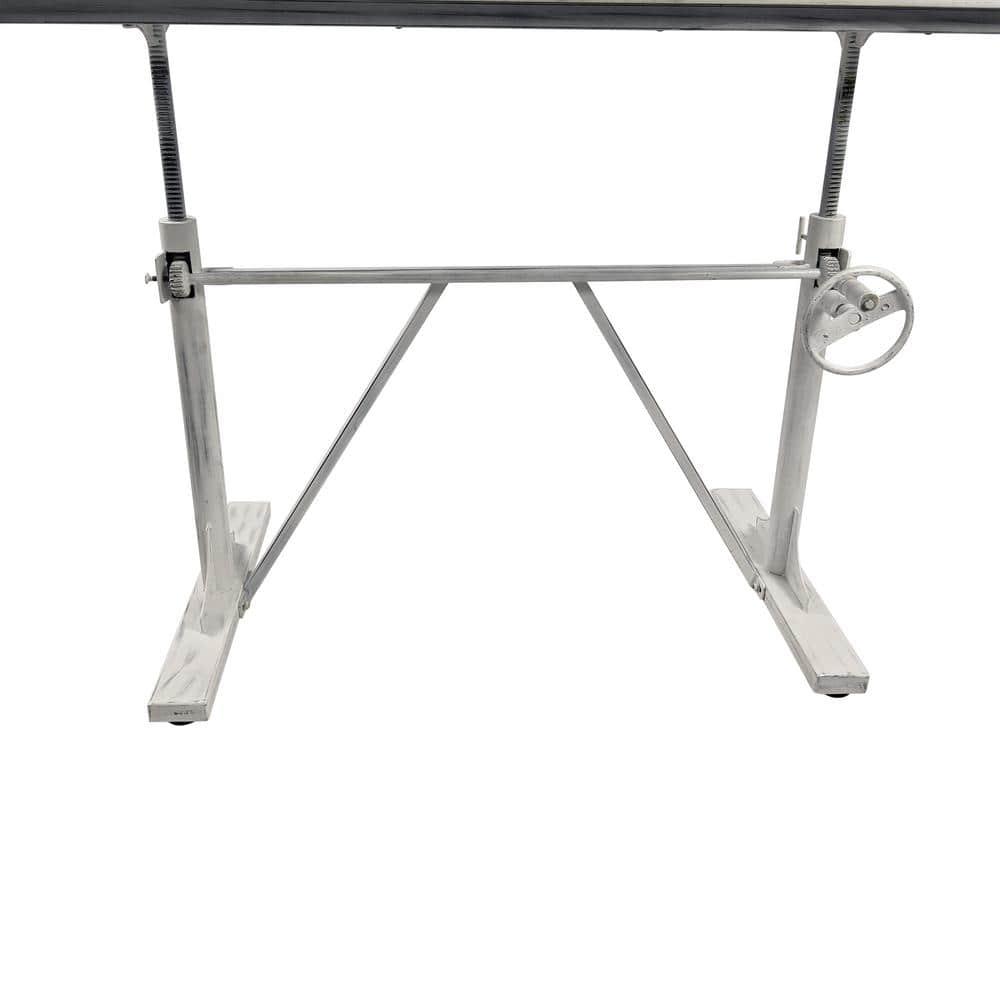 Carolina Living Brio Sit Or Stand Adjustable Desk Whitewash: Mango Wood Surface, Iron Frame, No Storage