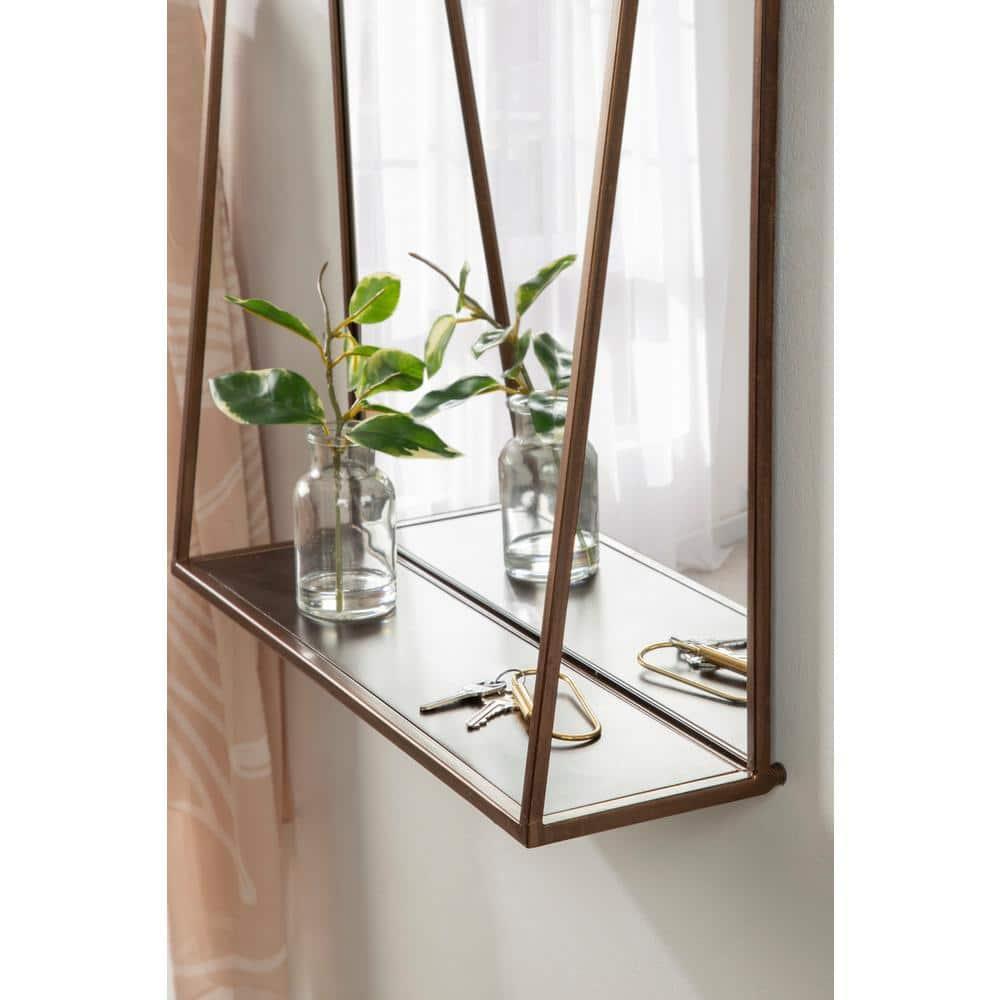 Kate and Laurel Lintz Metal Framed Mirror with Shelf, Bronze 18x24