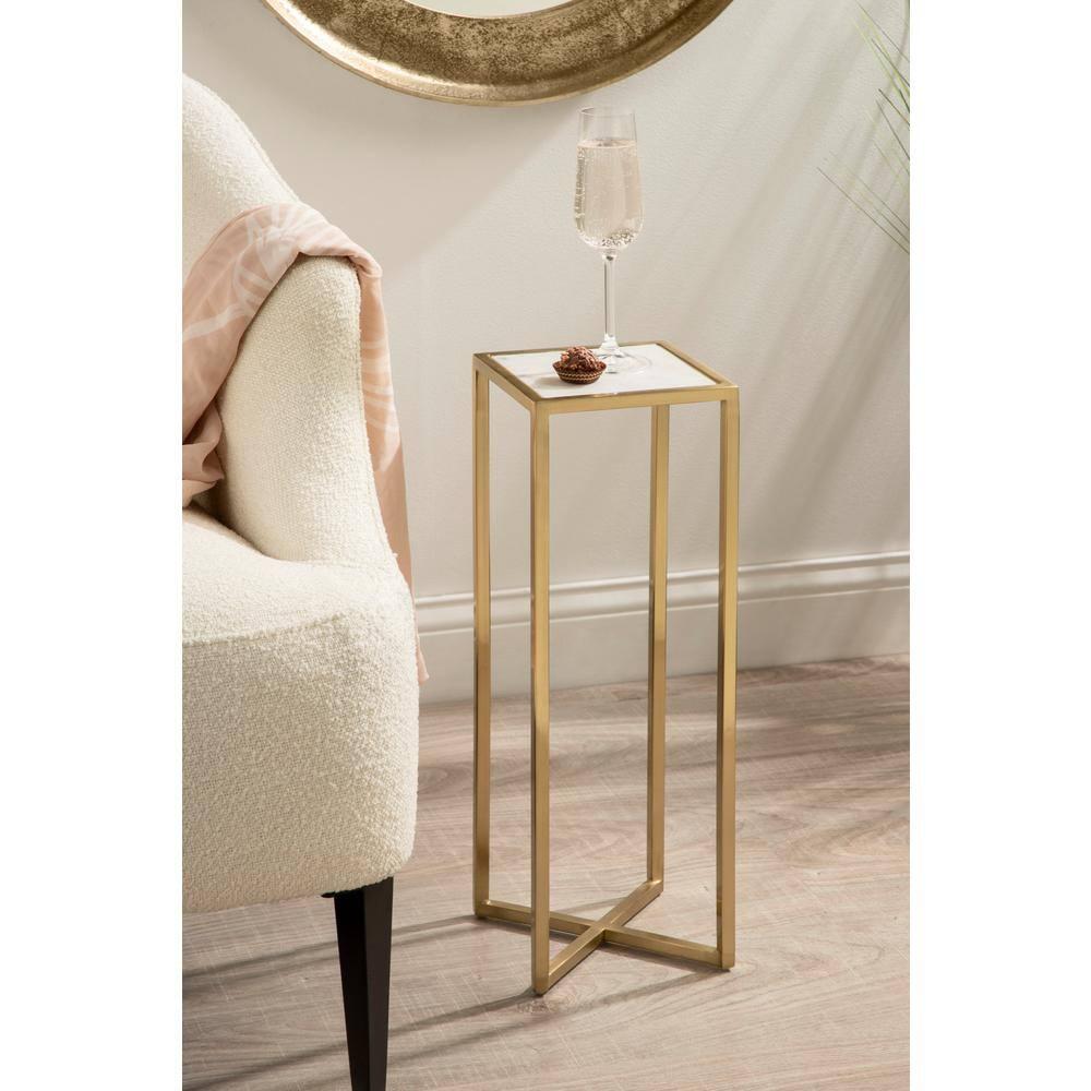 Kate and Laurel Jaspur Square Metal Drink Table, 7x7x21, Gold and White