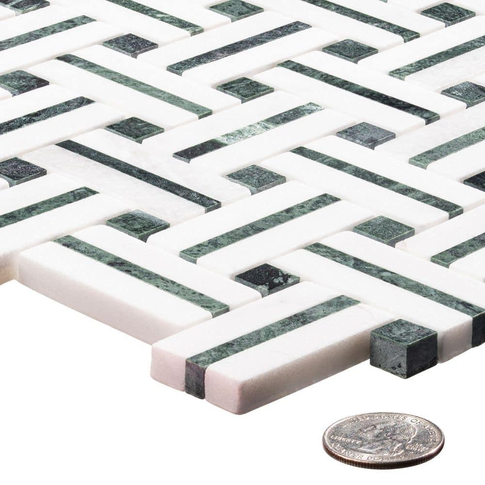 Fabrique 1-in. x 2-in. Basketweave Marble Look Polished Natural Stone Wall & Floor Mosaic Tile