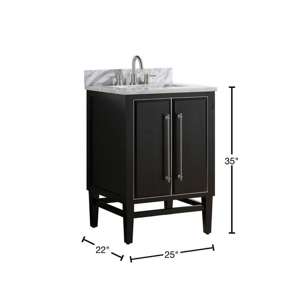 Mason 25" Black Solid Wood Vanity with Carrara Marble Top